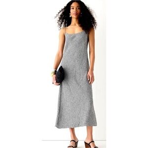 J. Crew Gwyneth Slip Midi Dress in Black Gingham 100% Linen Sz 12